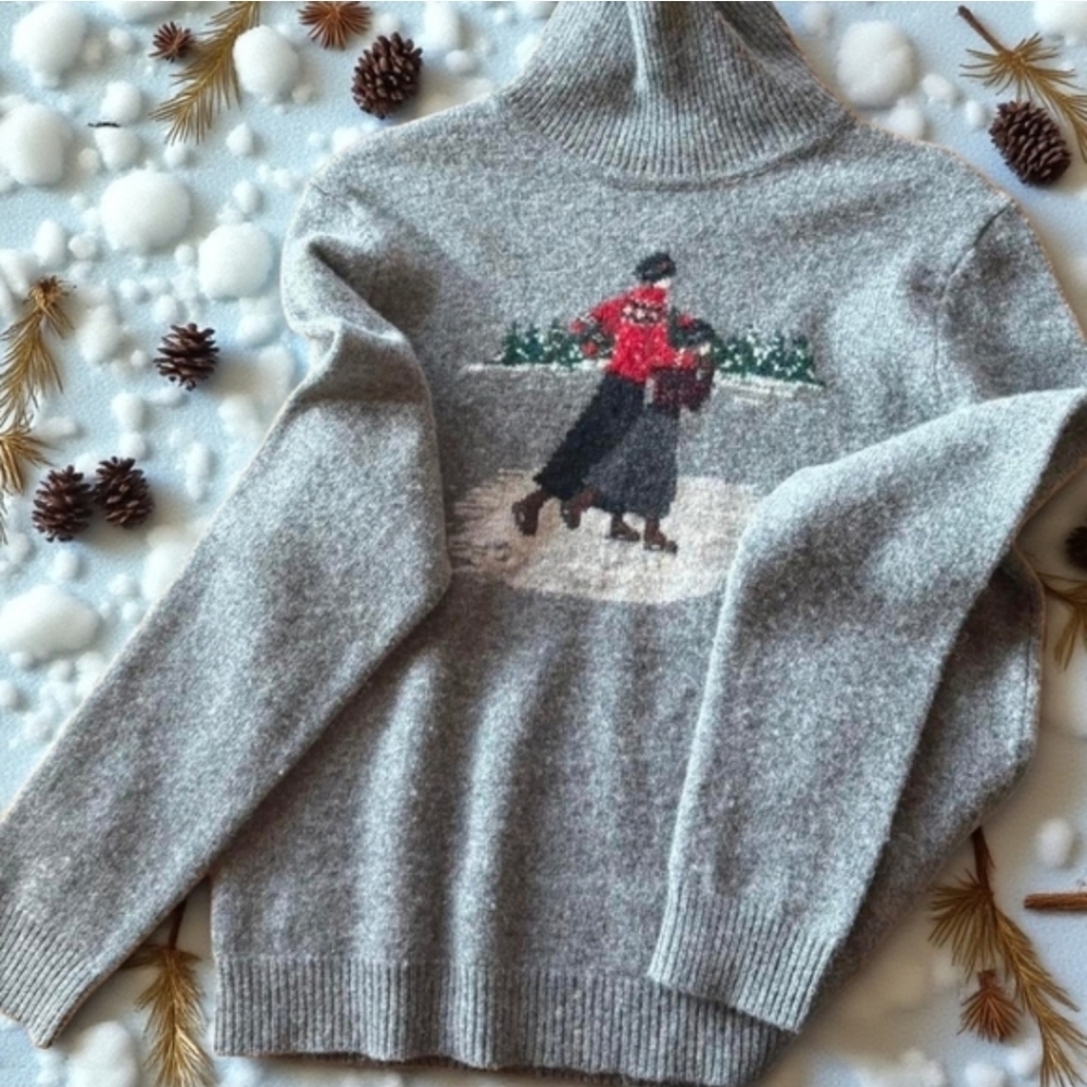 Vintage Ralph Lauren Gray Lambswool Turtleneck Ice Skaters Sweater MP - Picture 7 of 9